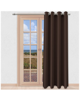 Verdunklungs-Vorhang Mattis braun Ösenschal Sunout Fertiggardine an einem bodentiefen Fenster