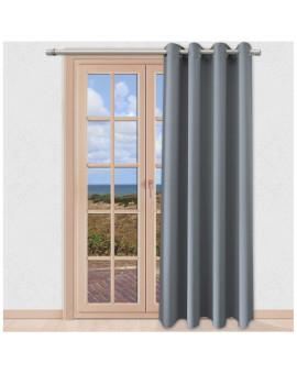 Verdunklungs-Vorhang Mattis grau Ösenschal Sunout Fertiggardine an einem Terrassen-Fenster