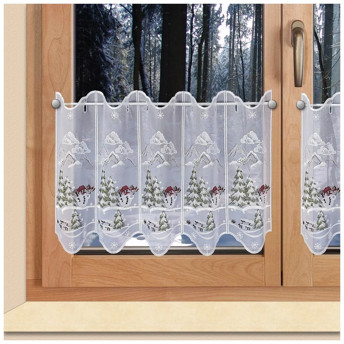 Wintergardine "Kleiner Schneemann"  Weihnachts-Panneau Plauener Stickerei
