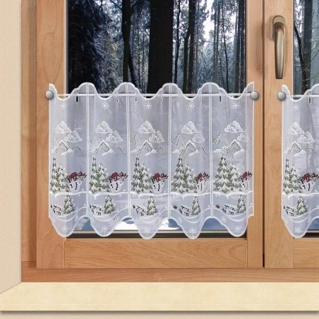Wintergardine "Kleiner Schneemann"  Weihnachts-Panneau Plauener Stickerei