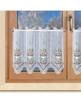 Weihnachts-Scheibengardine "Laterne" Wintergardine Plauener Stickerei