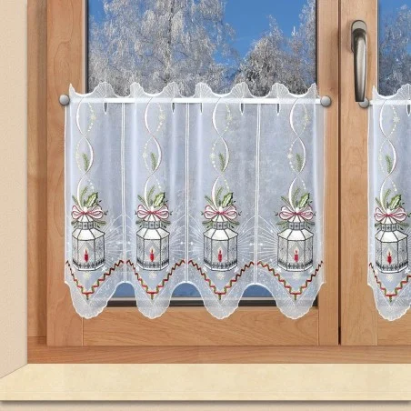 Weihnachts-Scheibengardine "Laterne" Wintergardine Plauener Stickerei