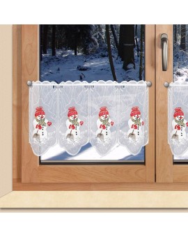 Wintergardine "Schneemann mit Besen" Weihnachts-Panneau Plauener Stickerei