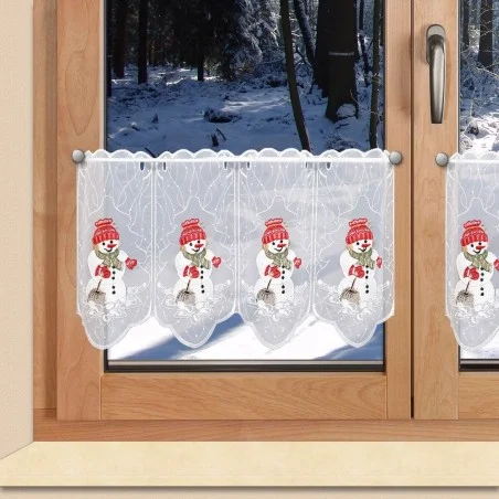 Wintergardine "Schneemann mit Besen" Weihnachts-Panneau Plauener Stickerei