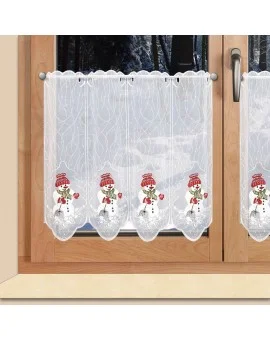 Wintergardine "Schneemann mit Besen" Weihnachts-Panneau Plauener Stickerei