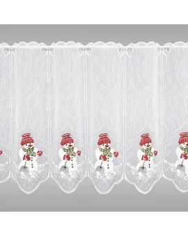 Wintergardine "Schneemann mit Besen" Weihnachts-Panneau Plauener Stickerei