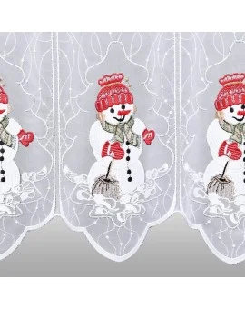 Wintergardine "Schneemann mit Besen" Weihnachts-Panneau Plauener Stickerei