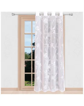 Langstore Rory in weiß leichter halbtransparenter Fertigstore mit Blumen-Muster Ösenschal