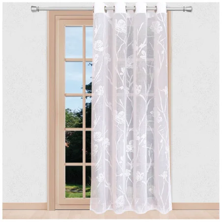 Langstore Rory in weiß leichter halbtransparenter Fertigstore mit Blumen-Muster Ösenschal
