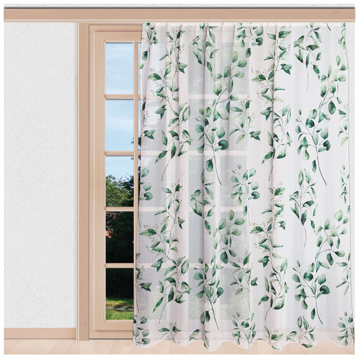 Fertigstore Kian in grün am Fenster dekoriert
