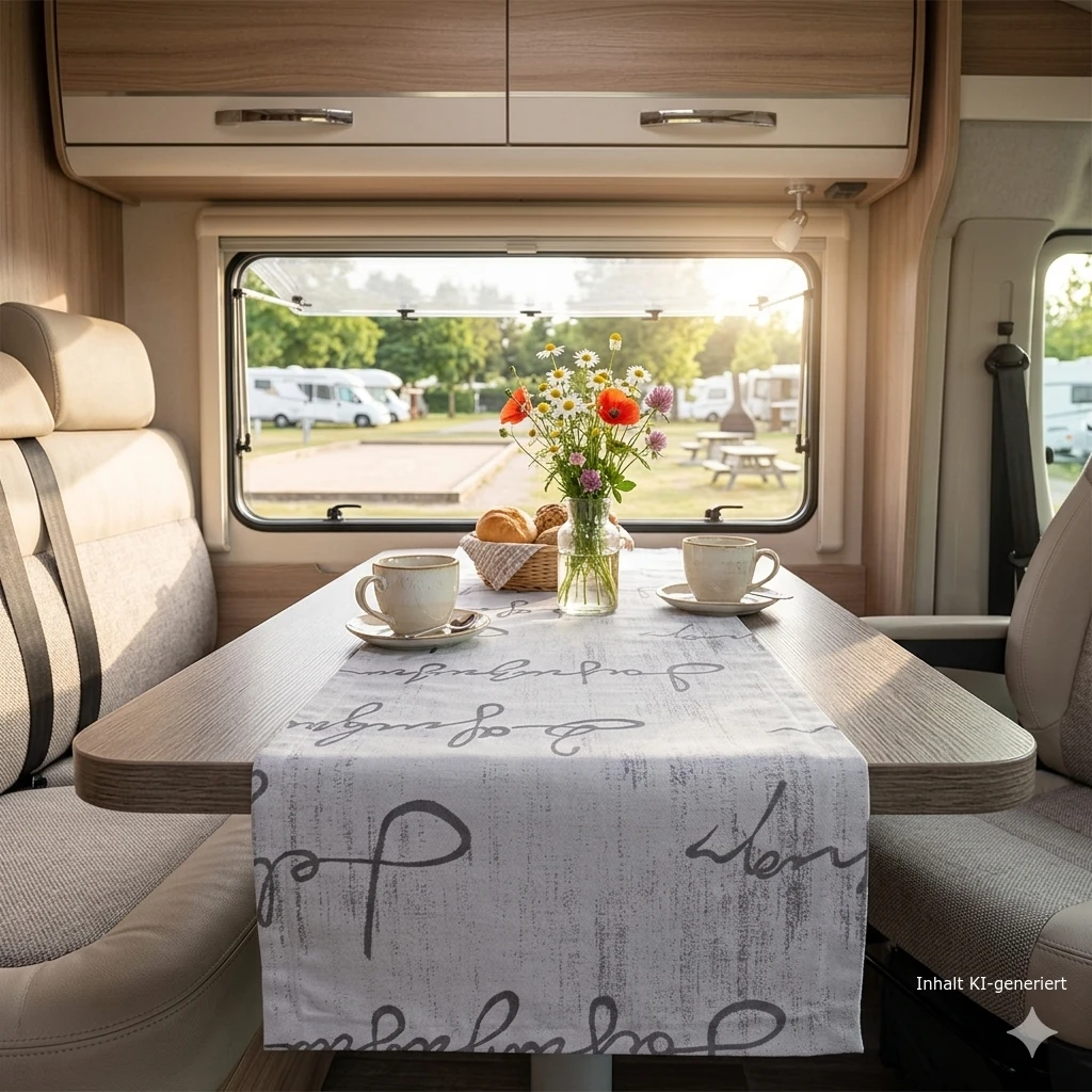 Tischläufer IVO grau Tischdecke für Wohnmobil Caravan 40x120 cm