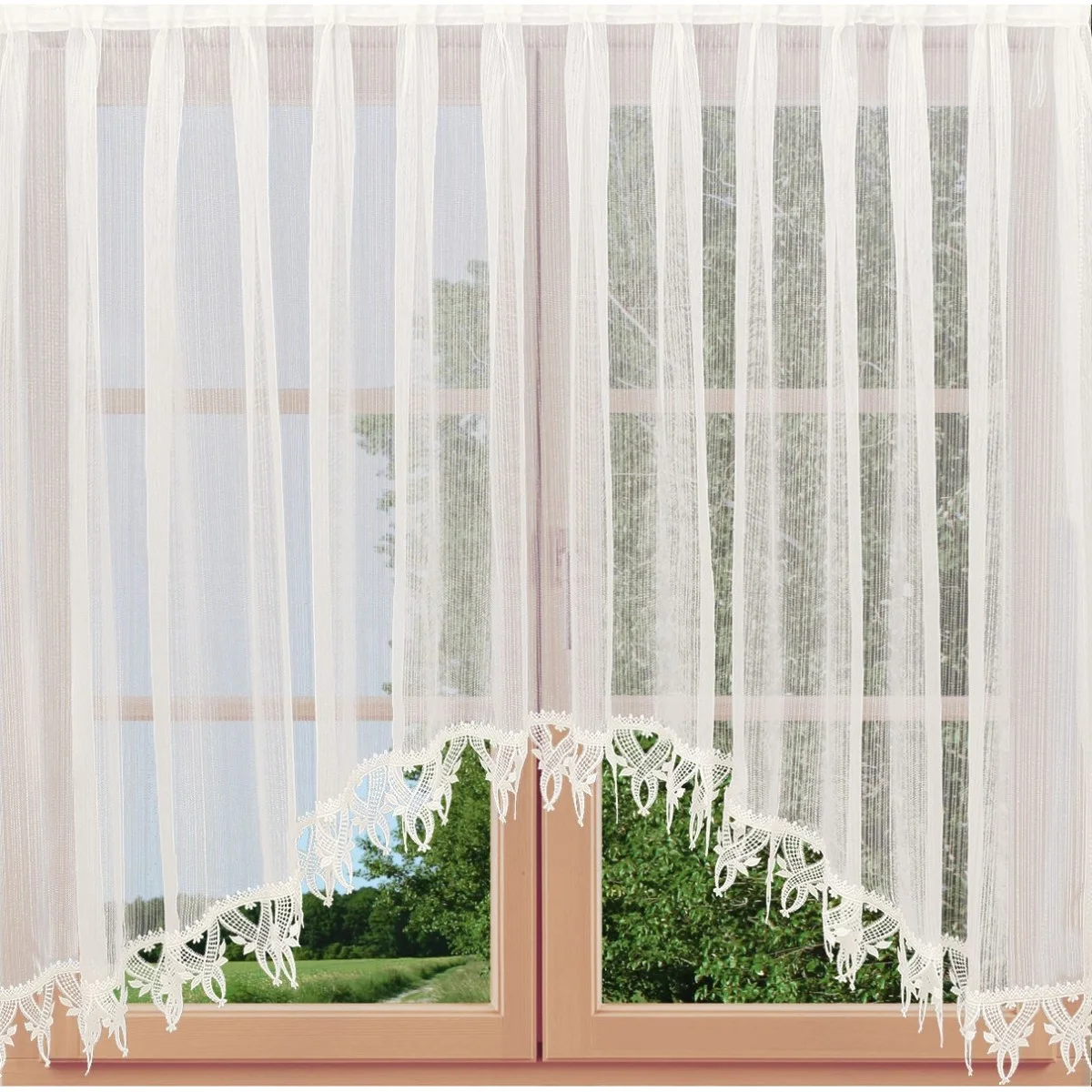 Blumenfensterstore Mailin mit Abschlusskante aus Plauener Spitze