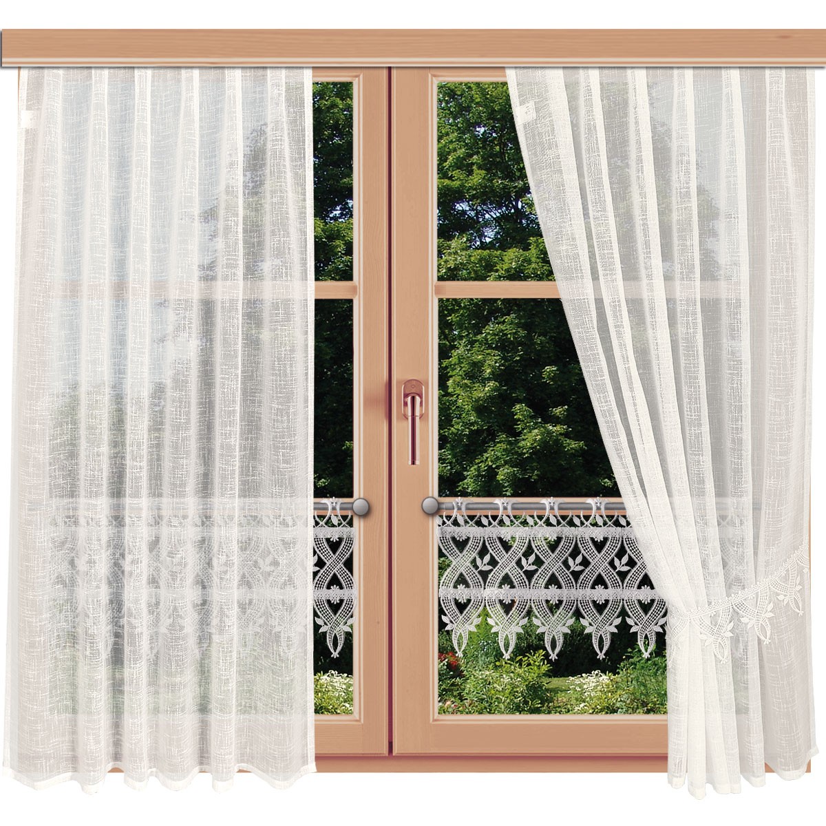 Halbtransparenter Dekoschal Ronja an einem Fenster mit passender Scheibengardine